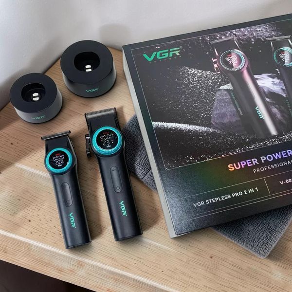 Набір машинка і тример VGR V-001&V-977 Black 2в1 акумуляторні DLC ножі акумуляторні LED-дисплей 11697 фото