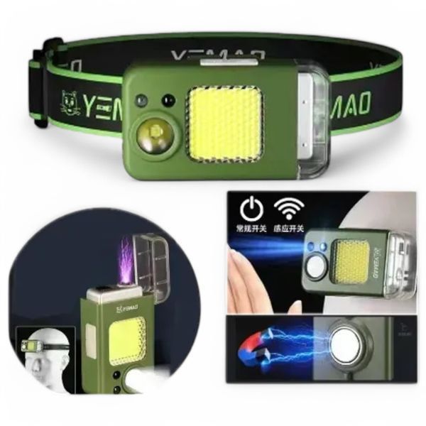 Налобный фонарь Eamad lighter Hendlamp с Motion Sensor плазменной зажигалкой аккум Li-Ion и Type-C зарядкой F_YM-T618 фото