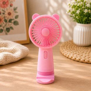 Вентилятор портативний Mini Fan 216C Pink на акумуляторі з підставкою для телефону 11290 фото