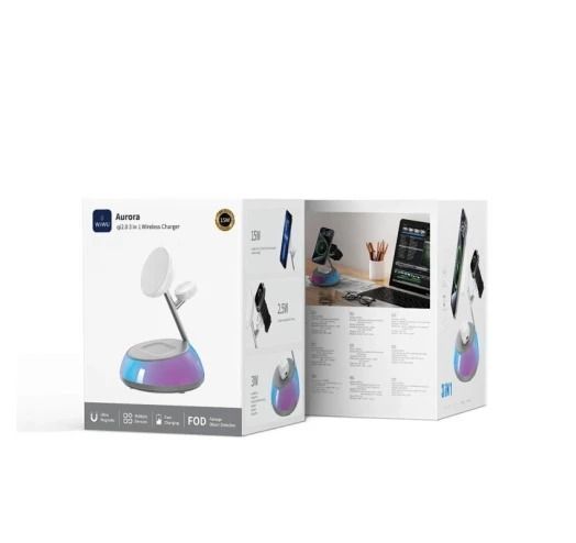 WiWU БЗУ Wi-W036 Aurora Qi2.0 3 in 1 Wireless Charger White 010139-01 фото