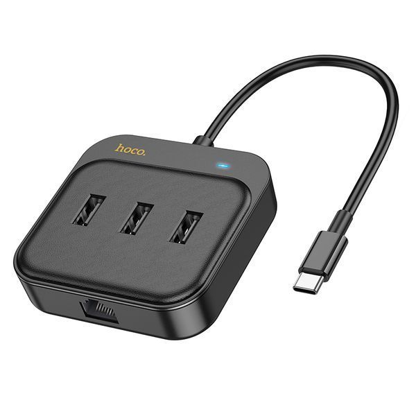 Сетевой адаптер Hoco HB35 Easy link 4-in-1 Gigabit Ethernet Adapter(Type-C to USB3.0*3+RJ45)(L=0.2M) Black 110467-1 фото