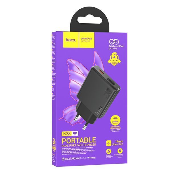 СЗУ Hoco N38 Delgado dual port PD20W+QC3.0 charger Black 111163-1 фото