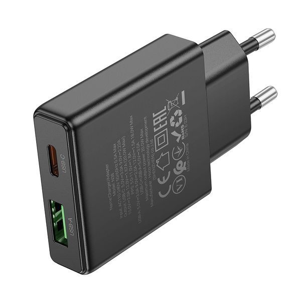 СЗУ Hoco N38 Delgado dual port PD20W+QC3.0 charger Black 111163-1 фото