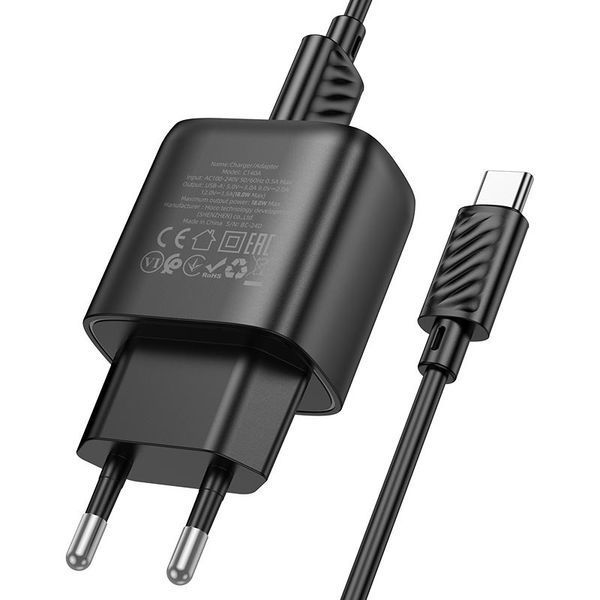 СЗУ Hoco C140A Smart QC3.0 charger set(Type-C)(EU) Black 009846-01 фото