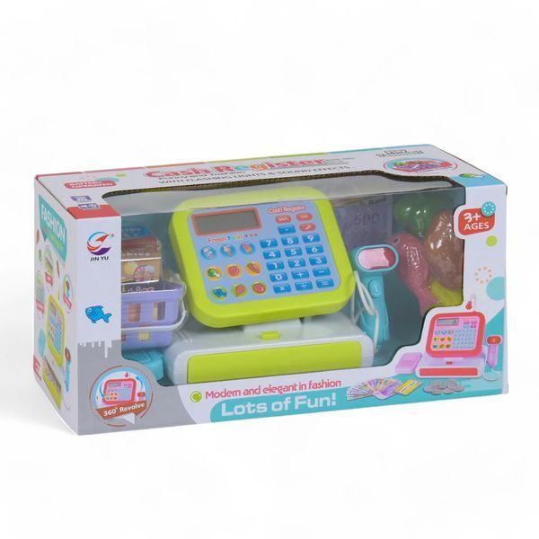 Ігровий набір Jin Yu Toys Cash Register Касовий апарат сканер кошика з продуктами світло та звук ефекту T_5963В фото