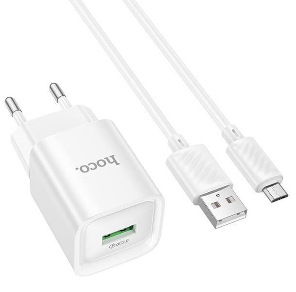 СЗУ Hoco C145A Charm QC3.0 charger set(Micro)(EU) White 009848-01 фото