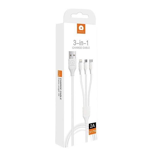 WUW Charging Cable 3in1, 2A 1m X179 White 109171-1 фото