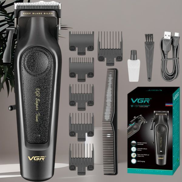 Аккумуляторная машинка для стрижки clipper VGR V-197 Black 6 насадок LED display 12007 фото