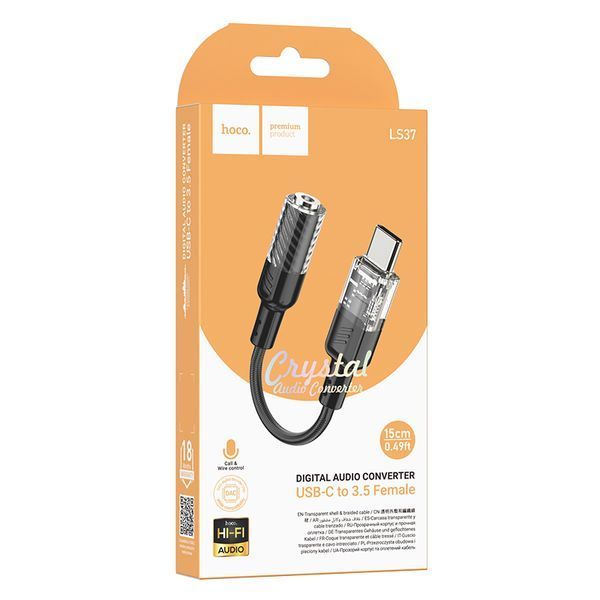 Кабель-переходник Hoco LS37 Spirit transparent digital audio converter Type-C to 3.5mm Gray 111825-02 фото