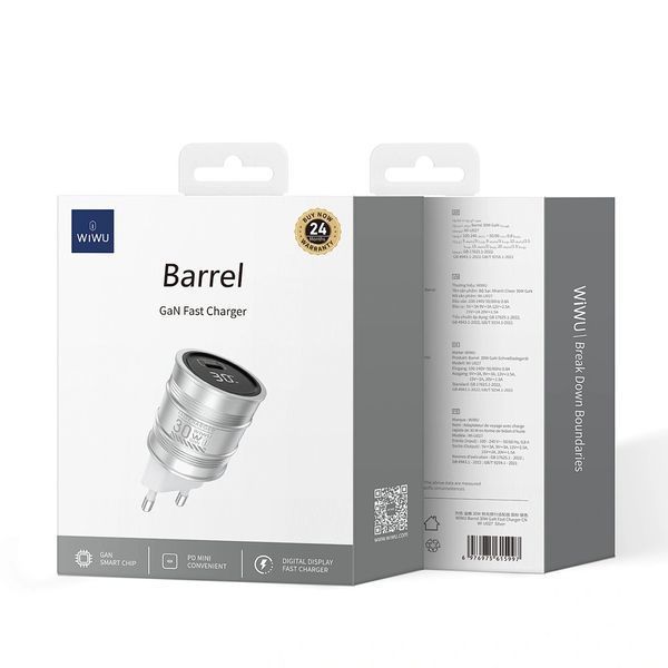 WIWU СЗУ Wi-U027 Cheer 30W GaN Fast Charger Silver 112235-1 фото