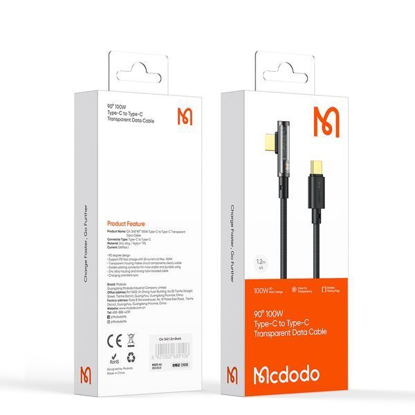 Кабель MCDODO CA-3400 90 Degree C to C 100W 1.2m Black 010676-01 фото